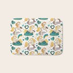 Kicking off some magic // white background white and grey unicorns aqua and mint hearts clouds and rainbows golden lines Bath Mat Gallery Image 1