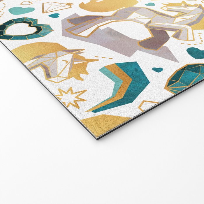 Kicking off some magic // white background white and grey unicorns aqua and mint hearts clouds and rainbows golden lines Welcome Mat Gallery Image 2