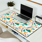 Kicking off some magic // white background white and grey unicorns aqua and mint hearts clouds and rainbows golden lines Desk Mat Gallery Image 2