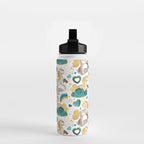 Kicking off some magic // white background white and grey unicorns aqua and mint hearts clouds and rainbows golden lines Water Bottle Gallery Image 2