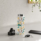 Kicking off some magic // white background white and grey unicorns aqua and mint hearts clouds and rainbows golden lines Water Bottle Gallery Image 4