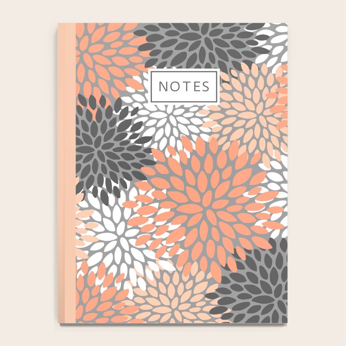 Floral Pattern, Coral, Gray, White Notebook Gallery Image 4