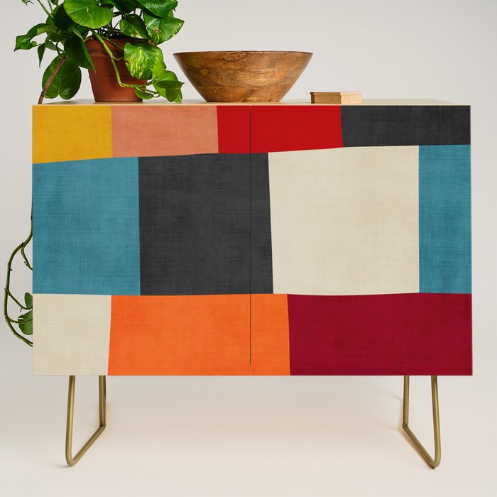 Colorful Modern Patchwork Abstract Art Credenza Gallery Image 1