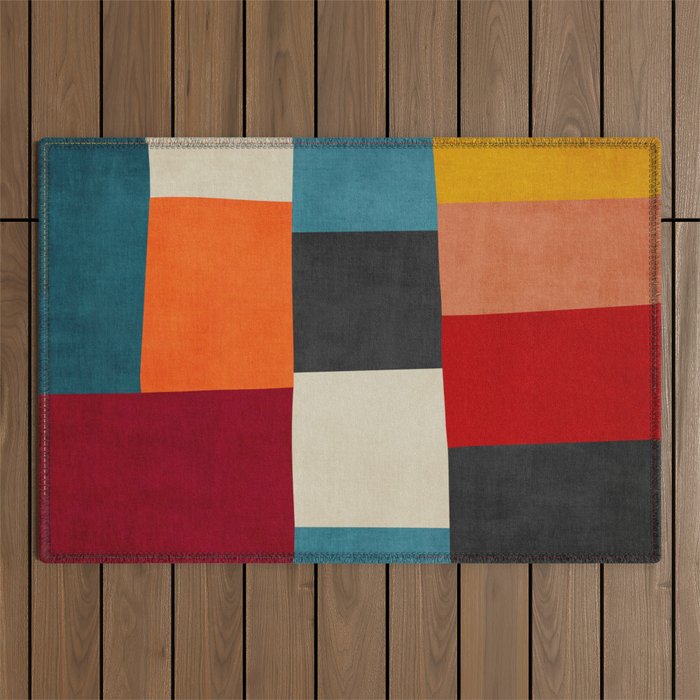 Colorful Modern Patchwork Abstract Art Outdoor Rug Gallery Image 1