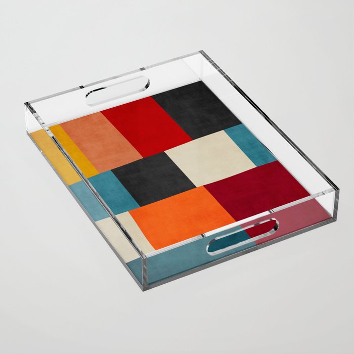 Colorful Modern Patchwork Abstract Art Acrylic Tray Gallery Image 1