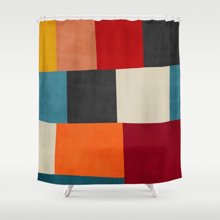 Colorful Modern Patchwork Abstract Art Shower Curtain Gallery Image 1