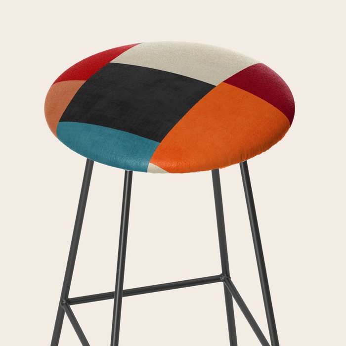 Colorful Modern Patchwork Abstract Art Stool Gallery Image 2