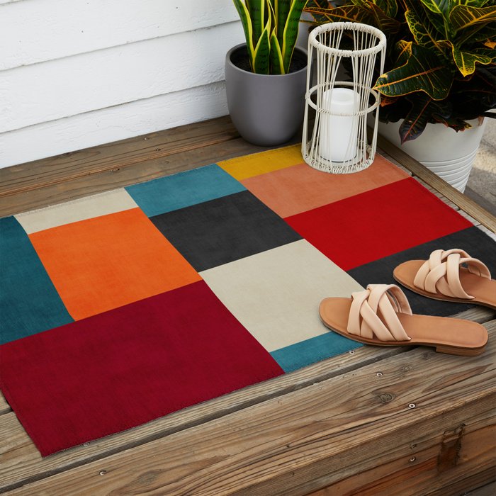 Colorful Modern Patchwork Abstract Art Outdoor Rug Gallery Image 2