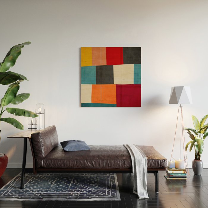 Colorful Modern Patchwork Abstract Art Wood Wall Art Gallery Image 2