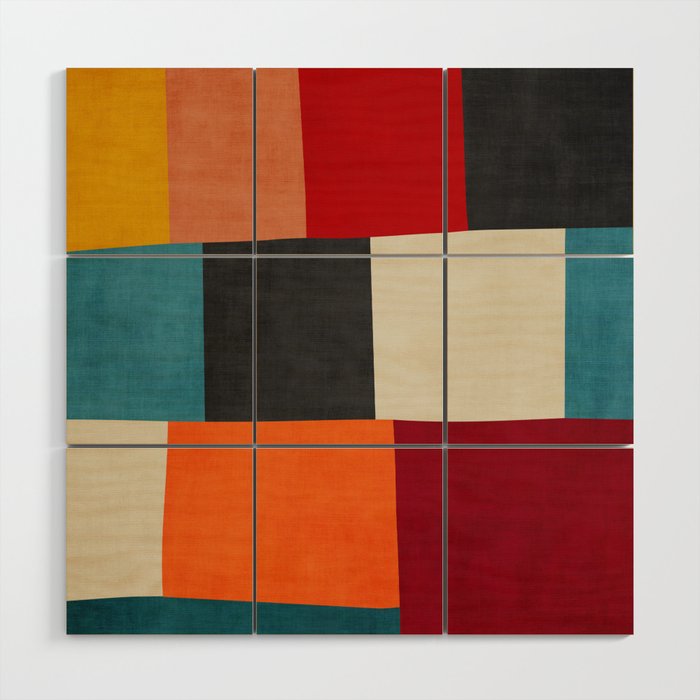 Colorful Modern Patchwork Abstract Art Wood Wall Art Gallery Image 1