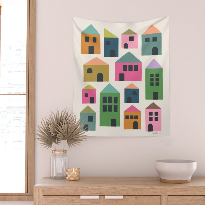 Happy Houses - Multi-colored Wall Tapestry Gallery Image 2