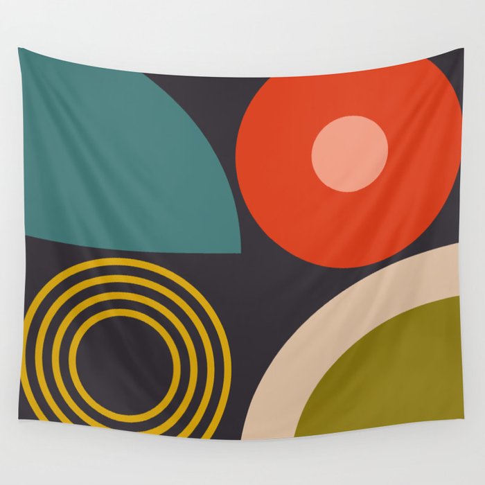 mid century bauhaus geometry square 3 Wall Tapestry Gallery Image 1
