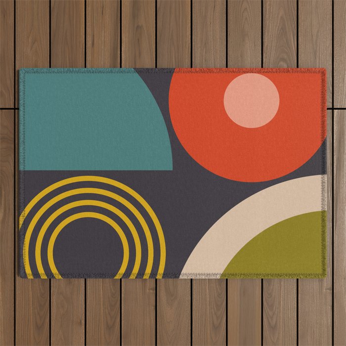 mid century bauhaus geometry square 3 Outdoor Rug Gallery Image 1