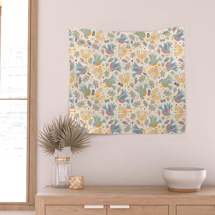 Hanukkah Modern Pattern Wall Tapestry Gallery Image 2