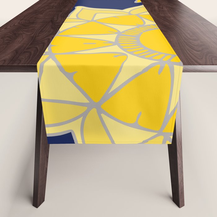 Sunshine yellow navy blue abstract floral mandala Table Runner Gallery Image 1