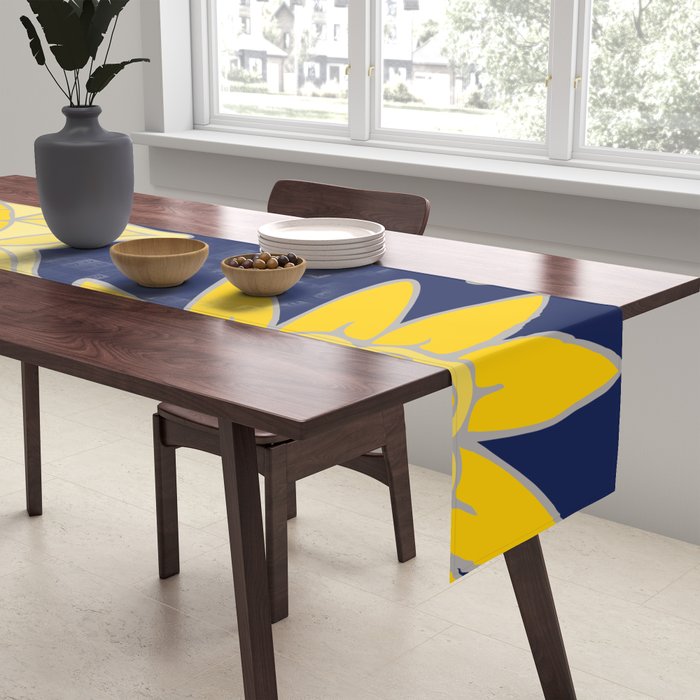 Sunshine yellow navy blue abstract floral mandala Table Runner Gallery Image 2