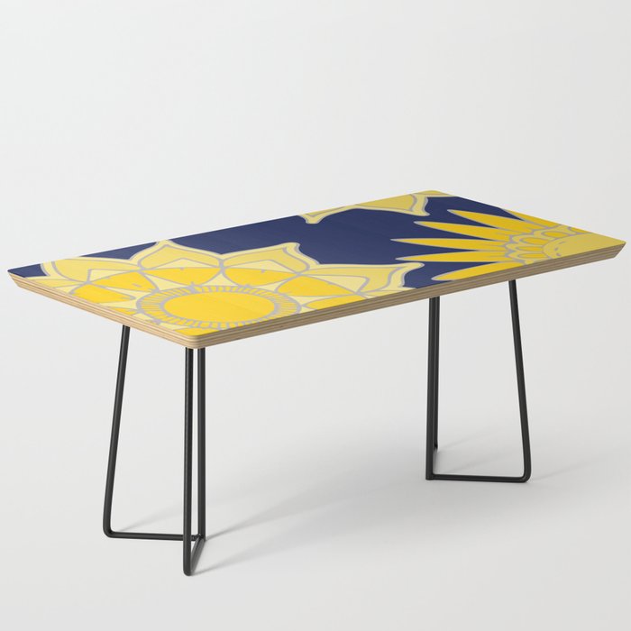 Sunshine yellow navy blue abstract floral mandala Coffee Table Gallery Image 1