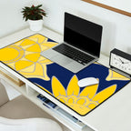 Sunshine yellow navy blue abstract floral mandala Desk Mat Gallery Image 2