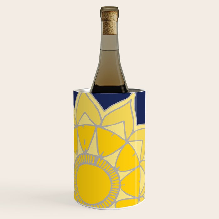Sunshine yellow navy blue abstract floral mandala Wine Chiller Gallery Image 2