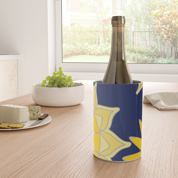 Sunshine yellow navy blue abstract floral mandala Wine Chiller Gallery Image 4