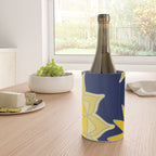 Sunshine yellow navy blue abstract floral mandala Wine Chiller Gallery Image 4