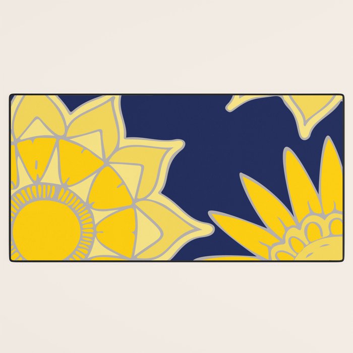 Sunshine yellow navy blue abstract floral mandala Desk Mat Gallery Image 3