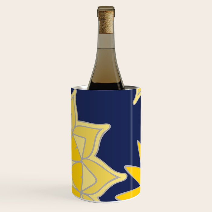 Sunshine yellow navy blue abstract floral mandala Wine Chiller Gallery Image 1