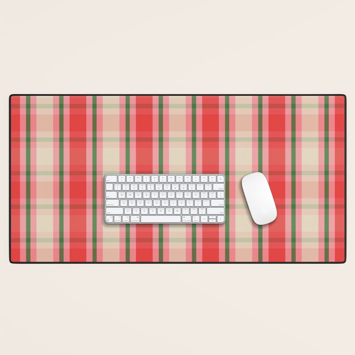 Christmas Cottage Plaid Pattern Red Pink Green Desk Mat Gallery Image 1
