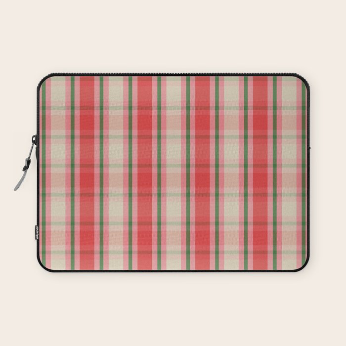 Christmas Cottage Plaid Pattern Red Pink Green Laptop Sleeve Gallery Image 1