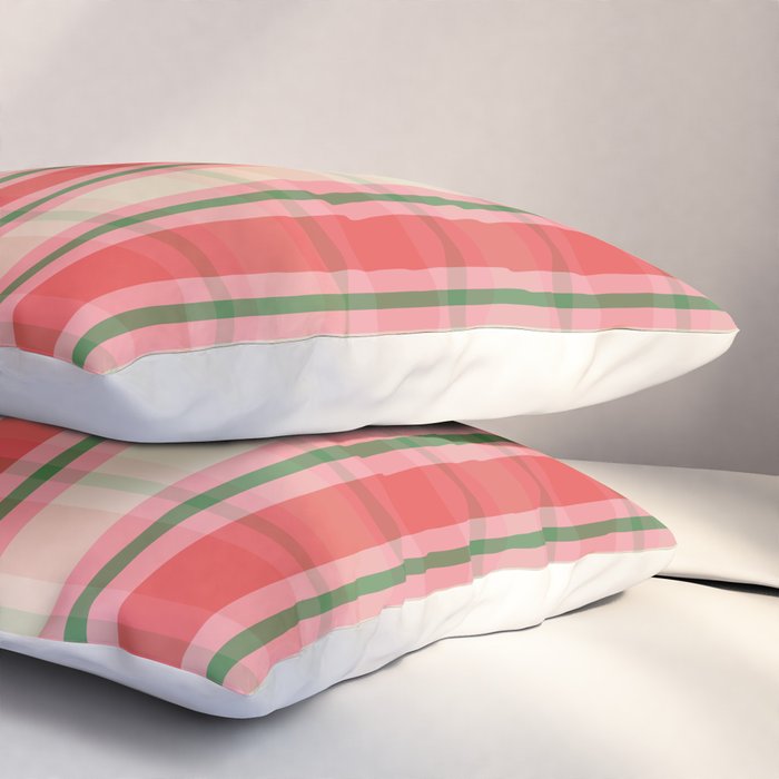 Christmas Cottage Plaid Pattern Red Pink Green Pillow Sham Gallery Image 3