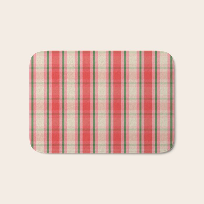 Christmas Cottage Plaid Pattern Red Pink Green Bath Mat Gallery Image 1