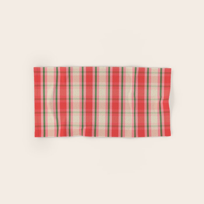 Christmas Cottage Plaid Pattern Red Pink Green Bath Towel Gallery Image 1