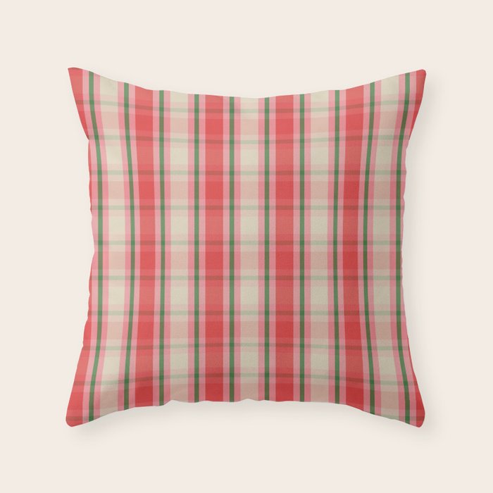 Christmas Cottage Plaid Pattern Red Pink Green Throw Pillow Gallery Image 6