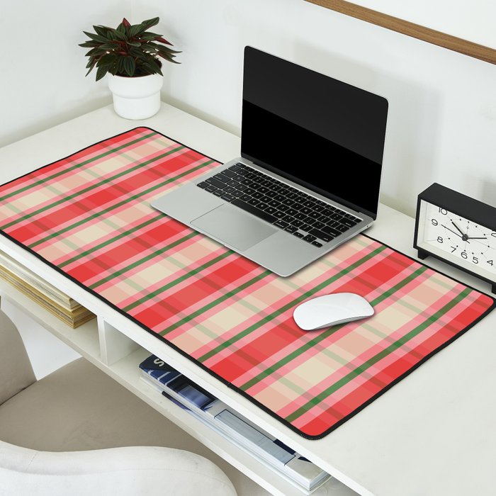 Christmas Cottage Plaid Pattern Red Pink Green Desk Mat Gallery Image 2