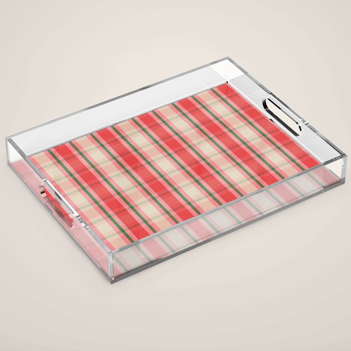 Christmas Cottage Plaid Pattern Red Pink Green Acrylic Tray Gallery Image 1