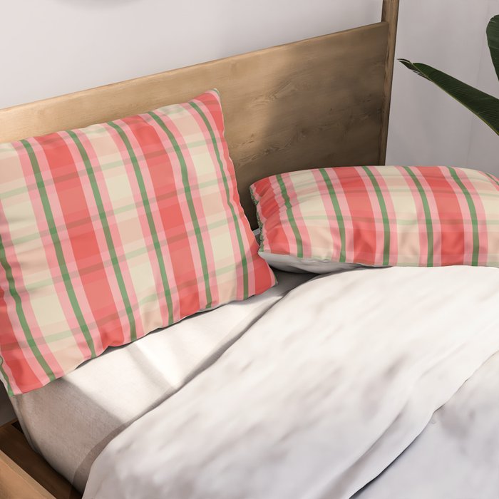 Christmas Cottage Plaid Pattern Red Pink Green Pillow Sham Gallery Image 2