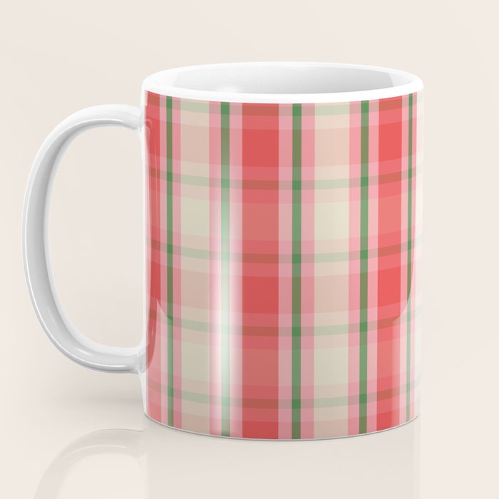Christmas Cottage Plaid Pattern Red Pink Green Coffee Mug Gallery Image 3