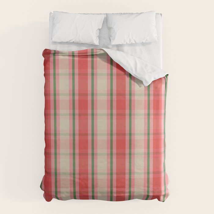 Christmas Cottage Plaid Pattern Red Pink Green Duvet Cover Gallery Image 6