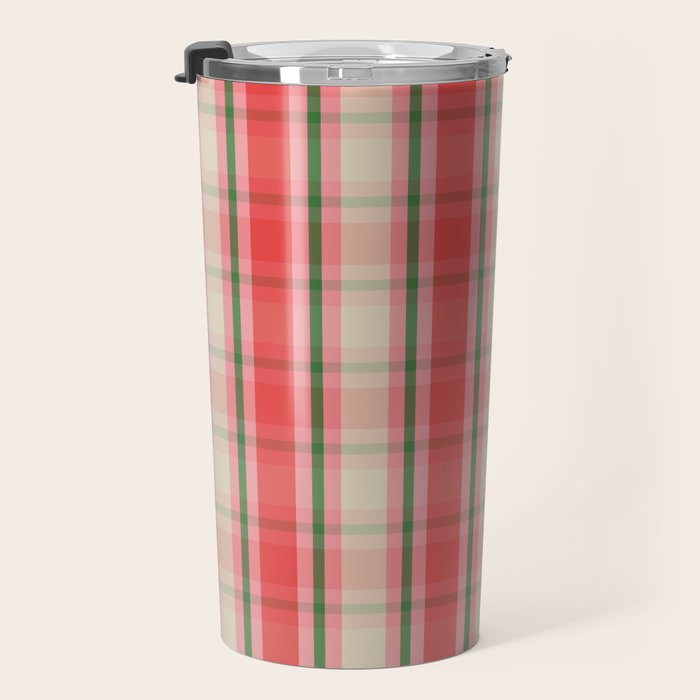 Christmas Cottage Plaid Pattern Red Pink Green Travel Mug Gallery Image 3