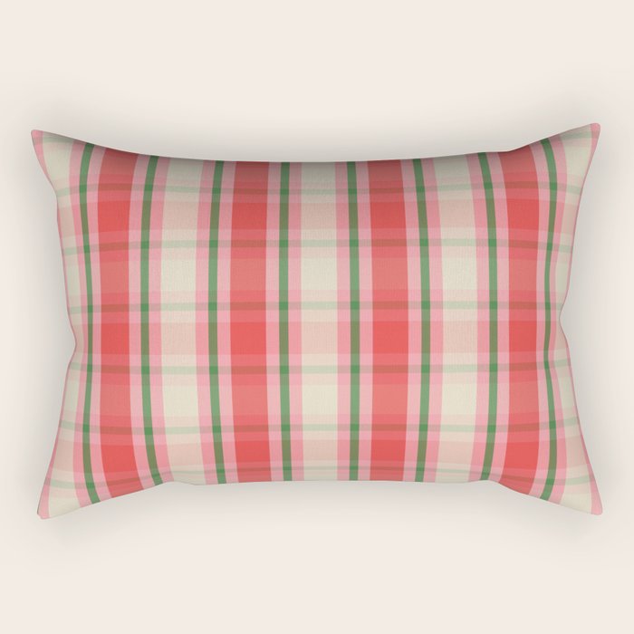 Christmas Cottage Plaid Pattern Red Pink Green Rectangular Pillow Gallery Image 1