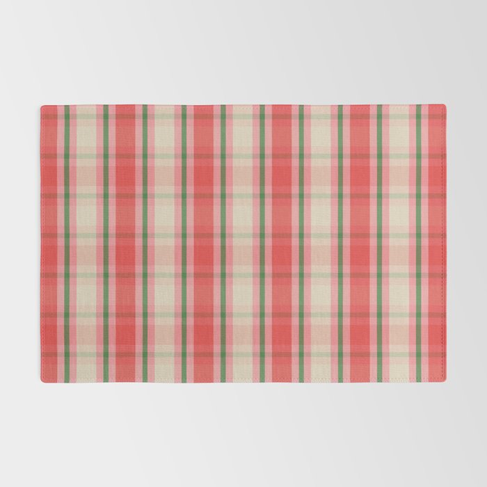 Christmas Cottage Plaid Pattern Red Pink Green Rug Gallery Image 2