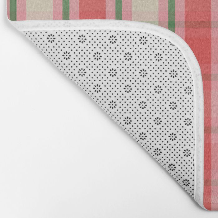 Christmas Cottage Plaid Pattern Red Pink Green Bath Mat Gallery Image 2