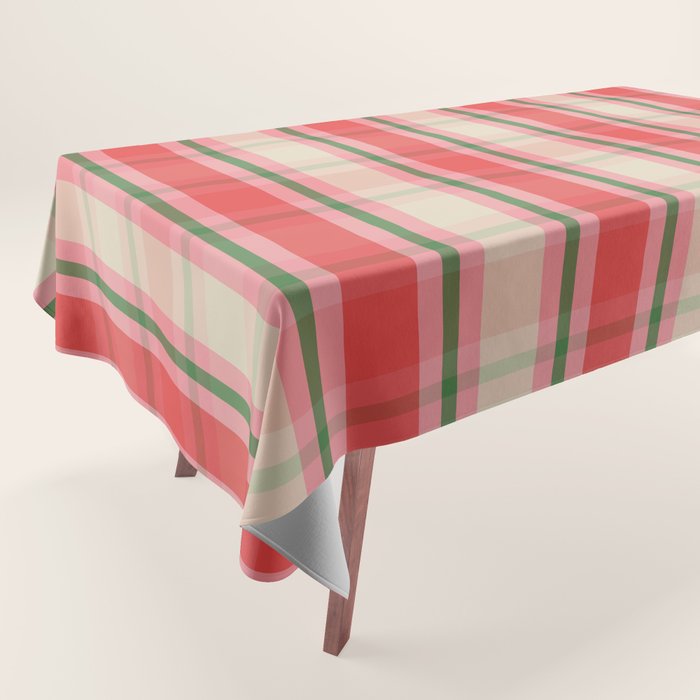 Christmas Cottage Plaid Pattern Red Pink Green Tablecloth Gallery Image 1