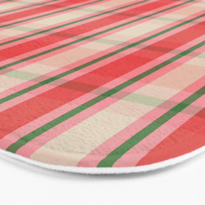 Christmas Cottage Plaid Pattern Red Pink Green Bath Mat Gallery Image 3