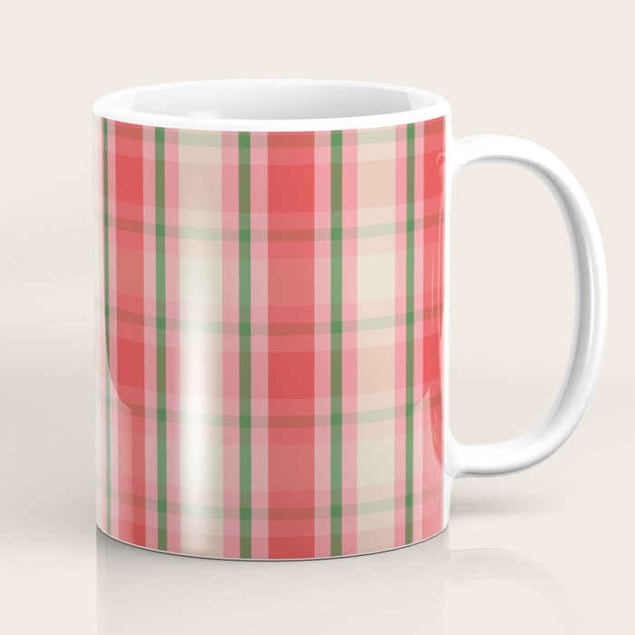 Christmas Cottage Plaid Pattern Red Pink Green Coffee Mug Gallery Image 1