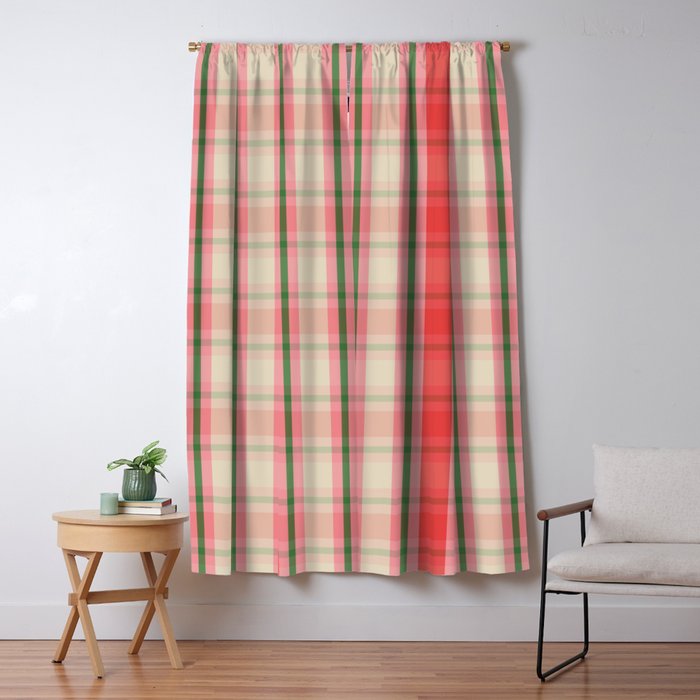 Christmas Cottage Plaid Pattern Red Pink Green Window Curtain Gallery Image 1