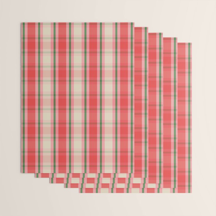 Christmas Cottage Plaid Pattern Red Pink Green Wrapping Paper Gallery Image 3