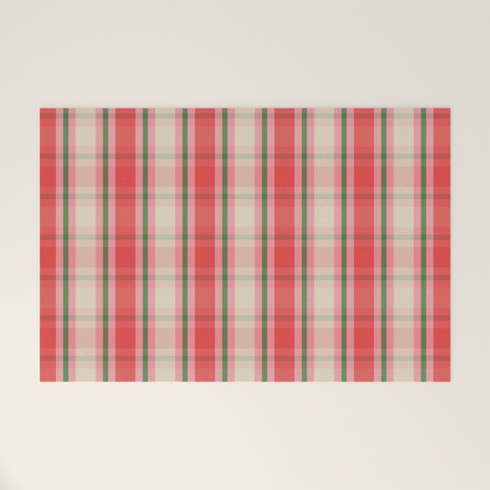 Christmas Cottage Plaid Pattern Red Pink Green Welcome Mat Gallery Image 1