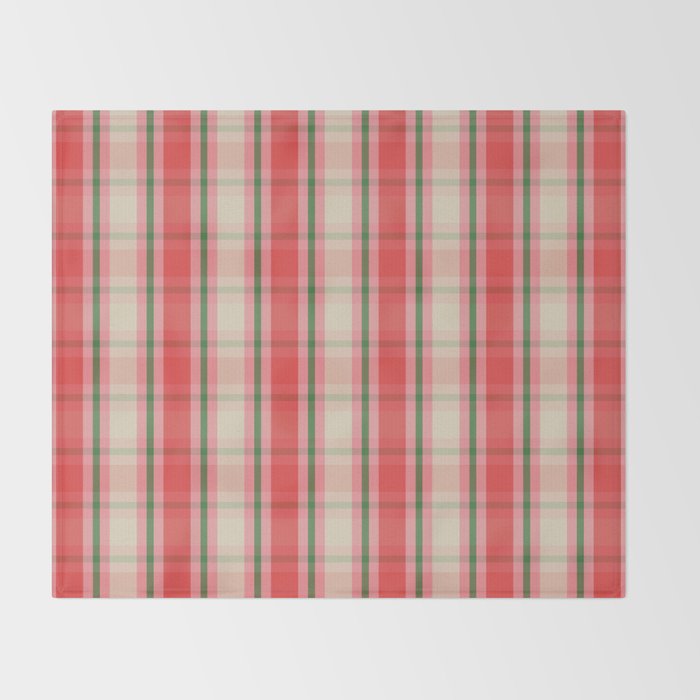 Christmas Cottage Plaid Pattern Red Pink Green Throw Blanket Gallery Image 2