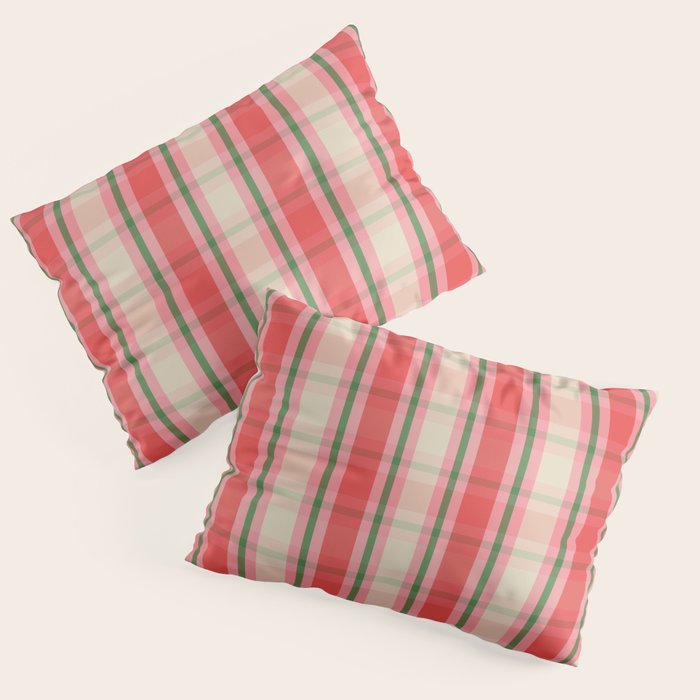 Christmas Cottage Plaid Pattern Red Pink Green Pillow Sham Gallery Image 3